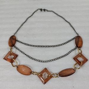 Multi Strand Acrylic Brown Gold Chunky Necklace Geometric Retro Pendant READ